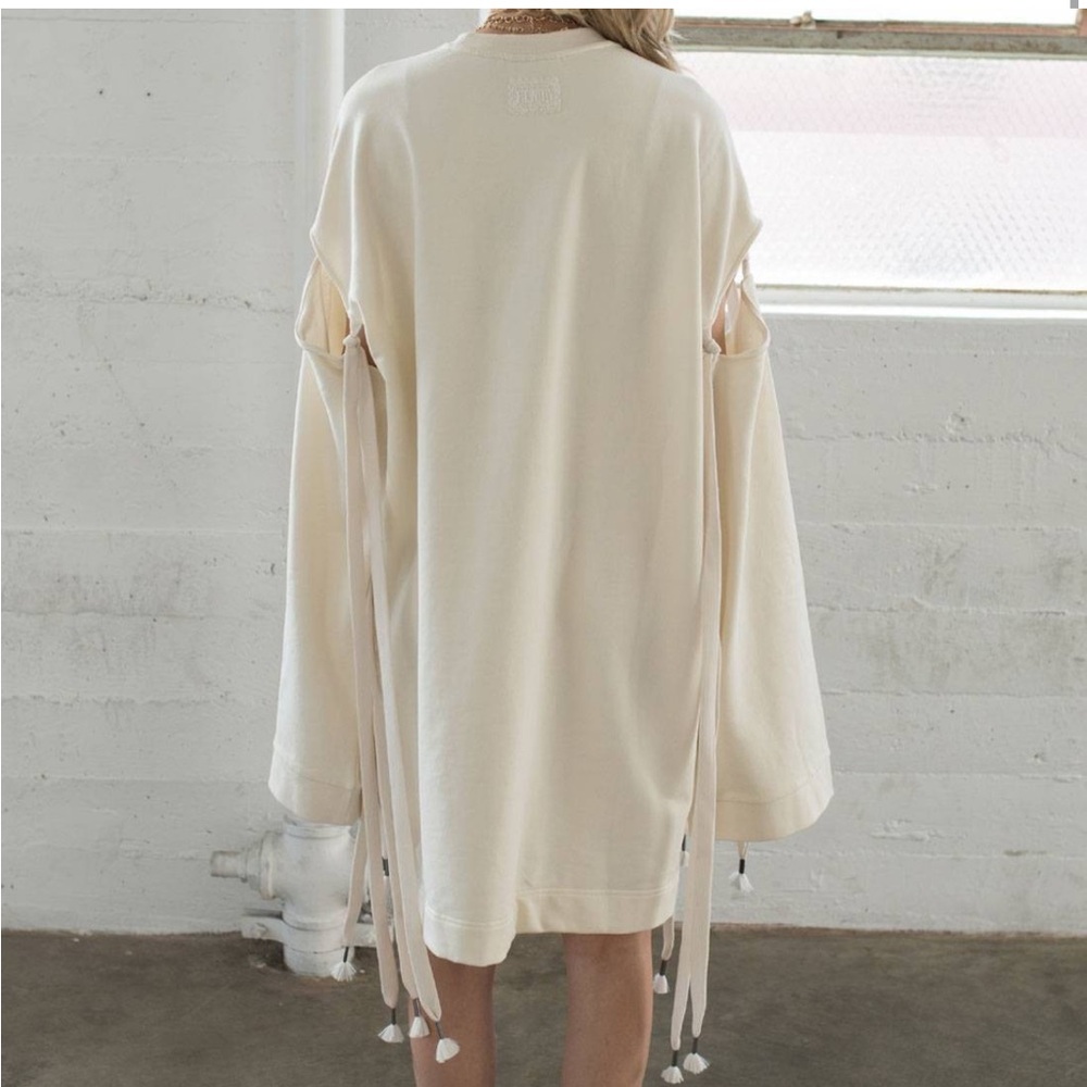 Puma X Rihanna Cream Oversized Lace up Long Sleeve Sweatshirt Mini Dress XS